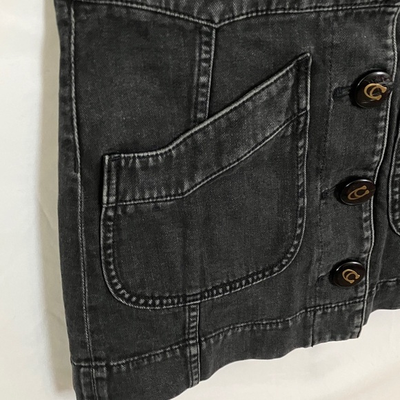 Coach: Black Denim Button Front Mini Skirt- pockets-100% cotton- 2 - Picture 13 of 16